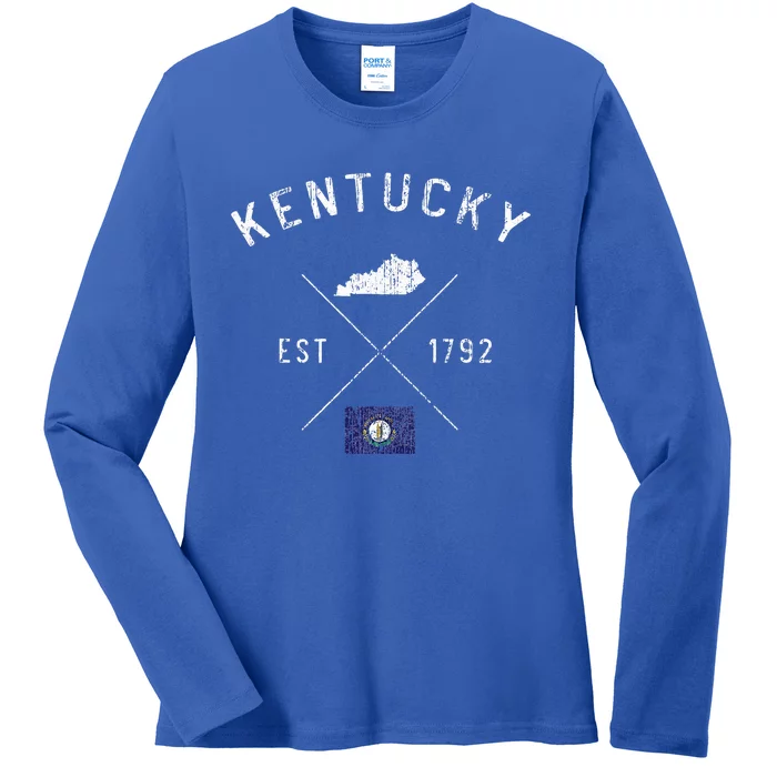 Kentucky State Flag And Year Distressed. Ladies Long Sleeve Shirt