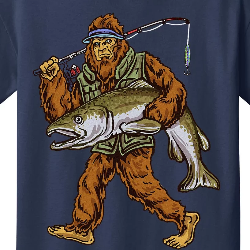 King Salmon Fishing Trout Hunting Bigfoot Fishermen Kids T-Shirt