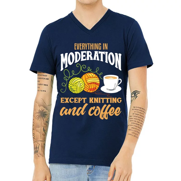 Knitting Shirts Funny Coffee Lover Quote Knitting Lover V-Neck T-Shirt