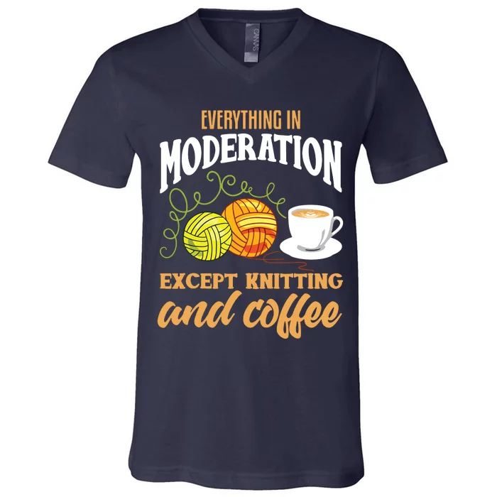 Knitting Shirts Funny Coffee Lover Quote Knitting Lover V-Neck T-Shirt