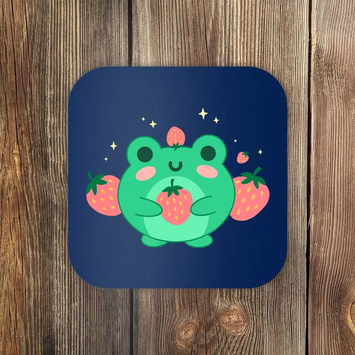 Kawaii Strawberry Frog Cute Retro Japanese Aesthetic Coaster