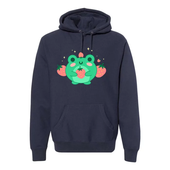 Kawaii Strawberry Frog Cute Retro Japanese Aesthetic Premium Hoodie