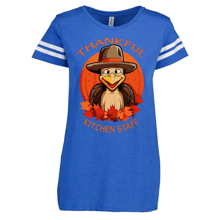 Kitchen Staff Funny Thanksgiving Turkey & Fall Enza Ladies Jersey Football T-Shirt