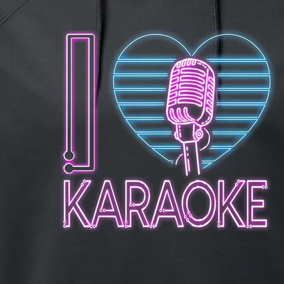 Karaoke Singer Heart 80s Retro I Love Karaoke Performance Fleece Hoodie