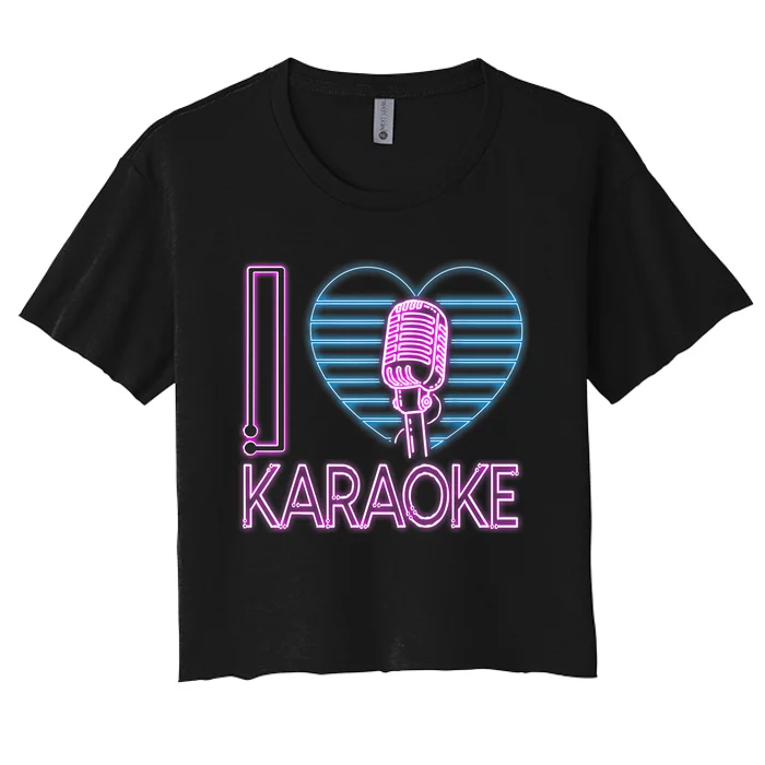 Karaoke Singer Heart 80s Retro I Love Karaoke Women's Crop Top Tee