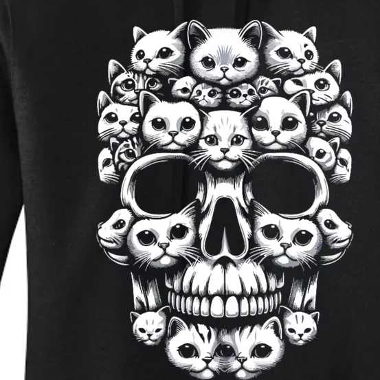 Kitty Skeleton Halloween Skull Cat Design For Cat Lovers Women's Pullover Hoodie