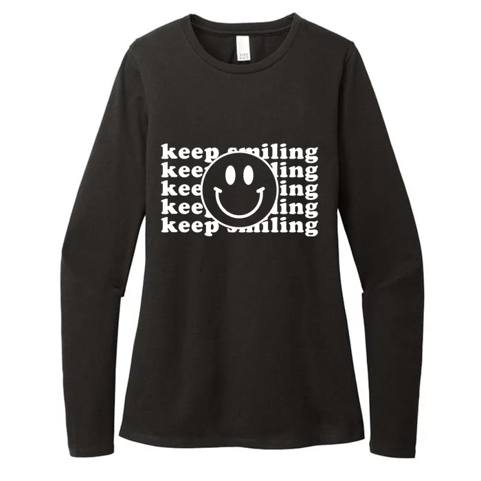 Keep Smiling Happy Face Womens CVC Long Sleeve Shirt