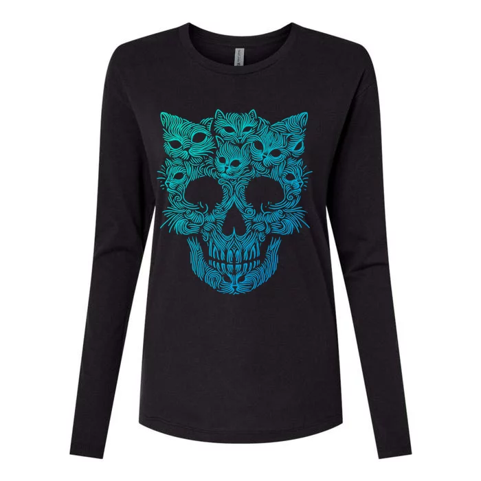 Kitten Skeleton Halloween Costume Skull Cats Gift Womens Cotton Relaxed Long Sleeve T-Shirt