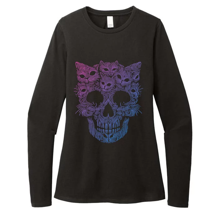 Kitten Skeleton Halloween Costume Skull Cats Gift Womens CVC Long Sleeve Shirt