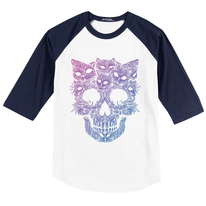 Kitten Skeleton Halloween Costume Skull Cats Gift Baseball Sleeve Shirt