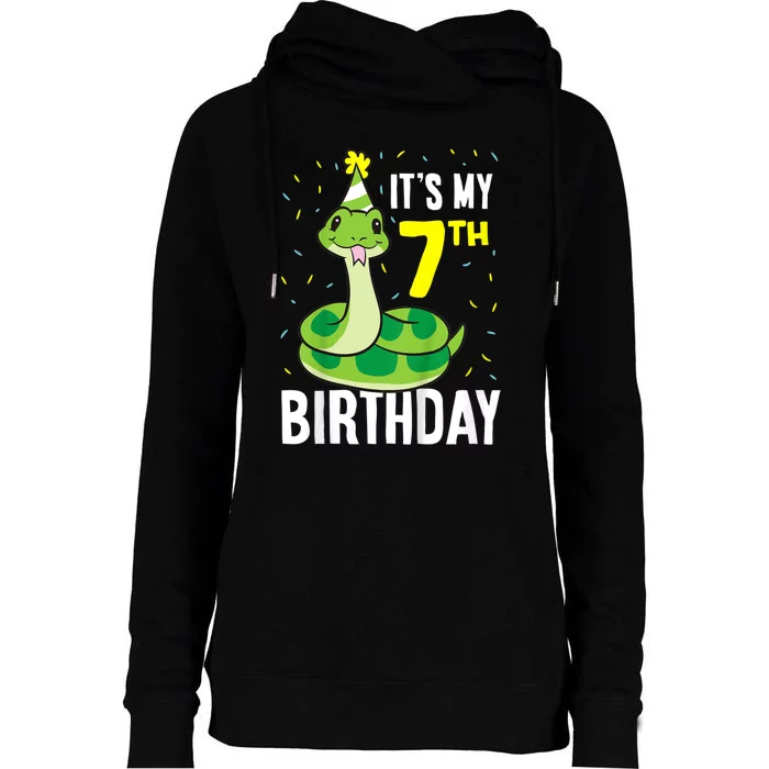 Kids Snakes Its My 7th Birthday 7 Year Old Birthday Womens Funnel Neck Pullover Hood