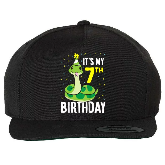 Kids Snakes Its My 7th Birthday 7 Year Old Birthday Wool Snapback Cap