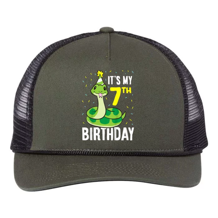 Kids Snakes Its My 7th Birthday 7 Year Old Birthday Retro Rope Trucker Hat Cap