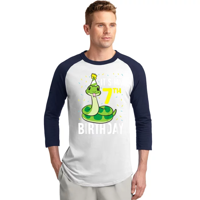 Kids Snakes Its My 7th Birthday 7 Year Old Birthday Baseball Sleeve Shirt