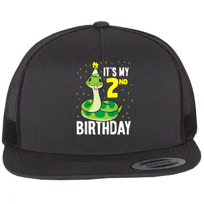 Kids Snakes Its My 2nd Birthday 2 Year Old Birthday Flat Bill Trucker Hat