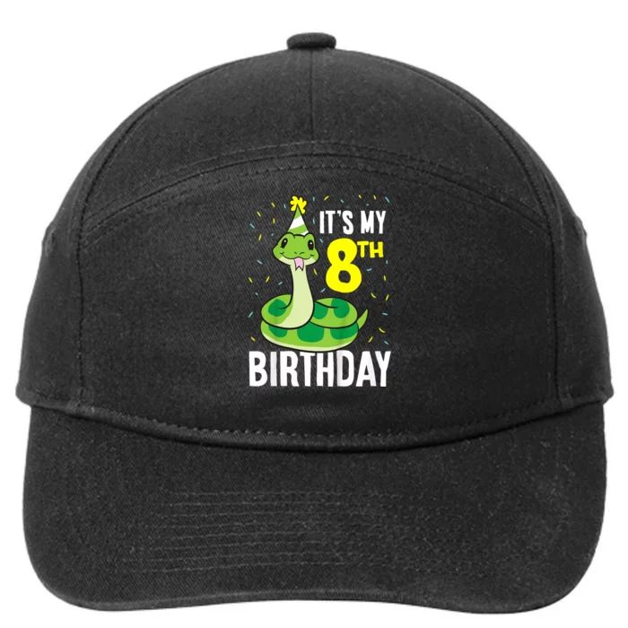 Kids Snakes Its My 8th Birthday 8 Year Old Birthday 7-Panel Snapback Hat