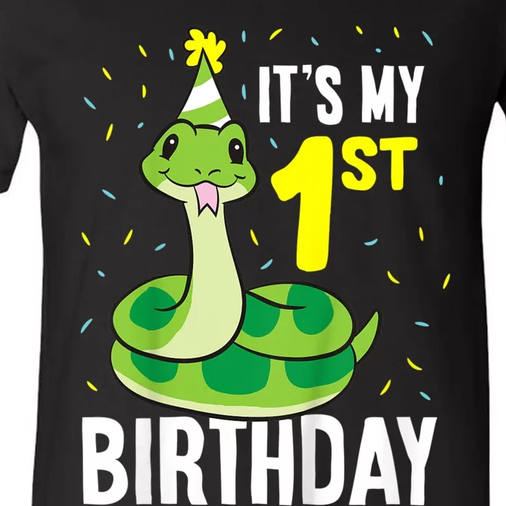 Kids Snakes Its My 1st Birthday 1 Year Old Birthday V-Neck T-Shirt