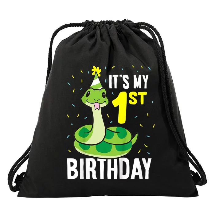 Kids Snakes Its My 1st Birthday 1 Year Old Birthday Drawstring Bag