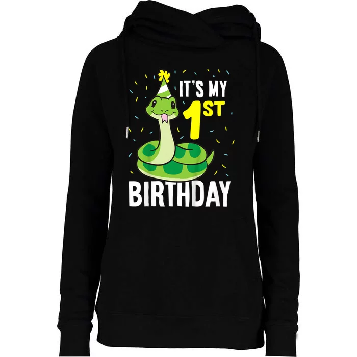 Kids Snakes Its My 1st Birthday 1 Year Old Birthday Womens Funnel Neck Pullover Hood