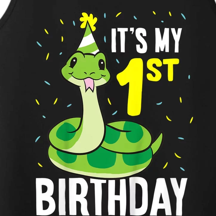 Kids Snakes Its My 1st Birthday 1 Year Old Birthday Performance Tank