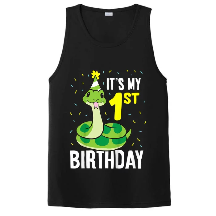 Kids Snakes Its My 1st Birthday 1 Year Old Birthday Performance Tank