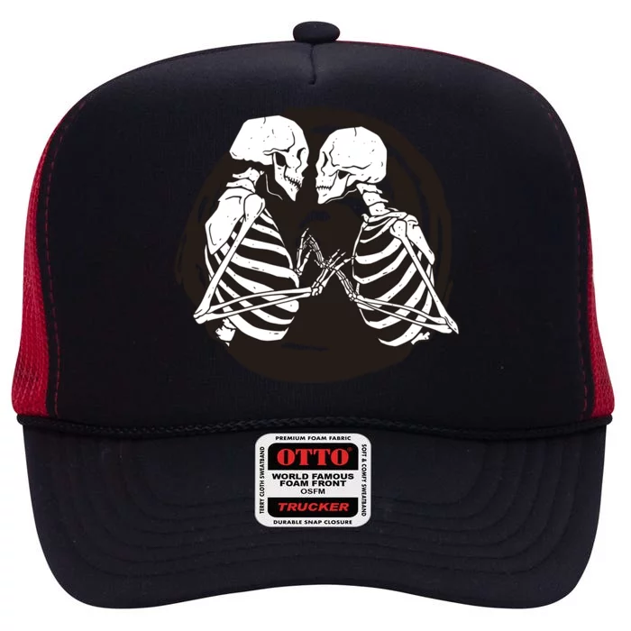 Kissing Skeletons In Love High Crown Mesh Trucker Hat