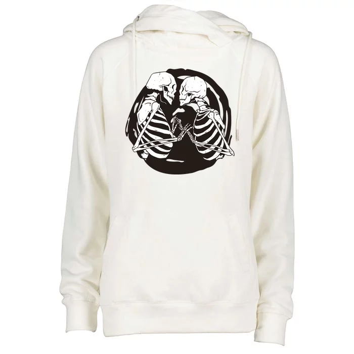 Kissing Skeletons In Love Womens Funnel Neck Pullover Hood