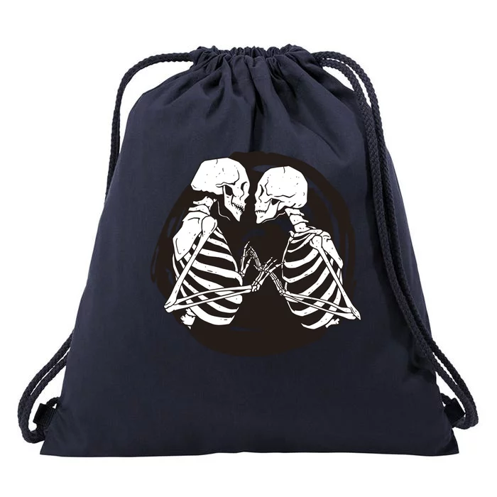 Kissing Skeletons In Love Drawstring Bag