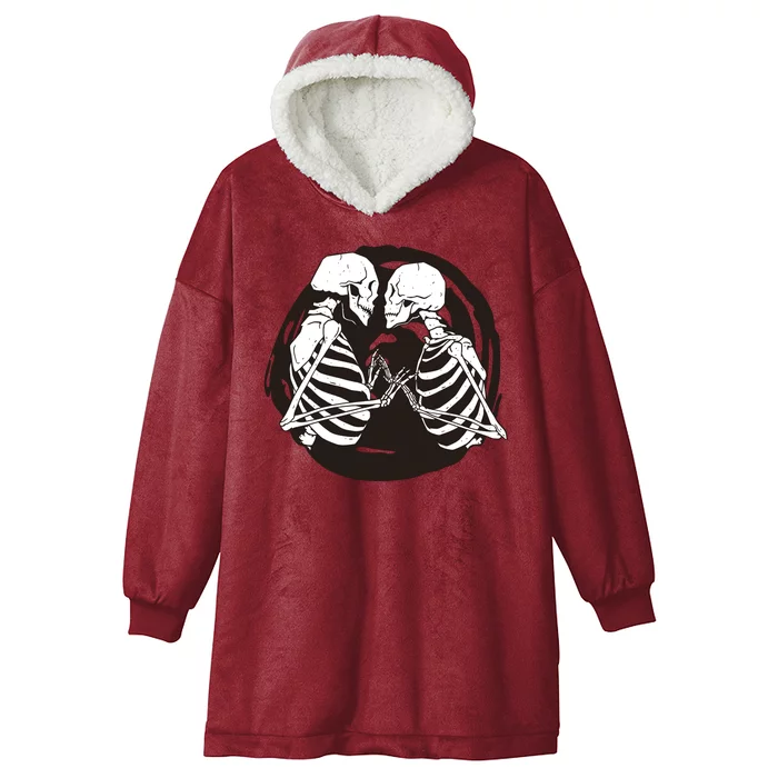 Kissing Skeletons In Love Hooded Wearable Blanket