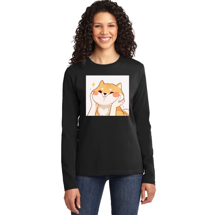 Kawaii Shiba Inu Ladies Long Sleeve Shirt