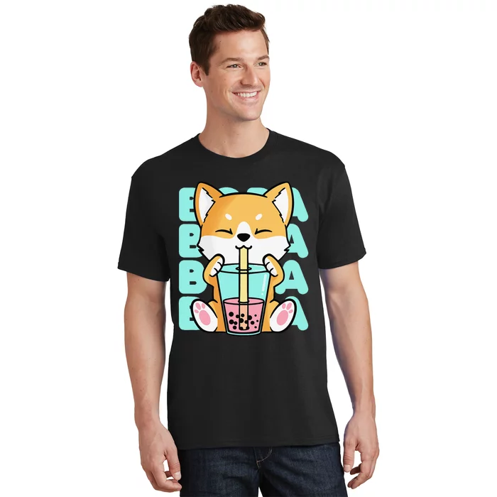 Kawaii Shiba Inu Dog Bubble Tea Boba Anime Neko Japan T-Shirt