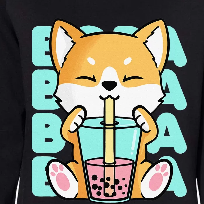 Kawaii Shiba Inu Dog Bubble Tea Boba Anime Neko Japan Womens California Wash Sweatshirt