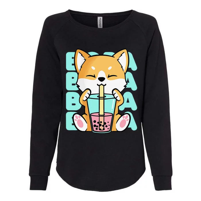 Kawaii Shiba Inu Dog Bubble Tea Boba Anime Neko Japan Womens California Wash Sweatshirt