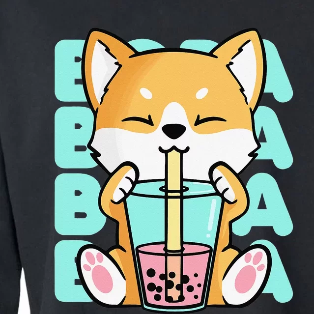 Kawaii Shiba Inu Dog Bubble Tea Boba Anime Neko Japan Cropped Pullover Crew