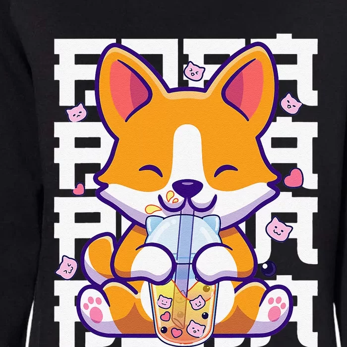 Kawaii Shiba Inu Dog Bubble Tea Boba Anime Womens California Wash Sweatshirt