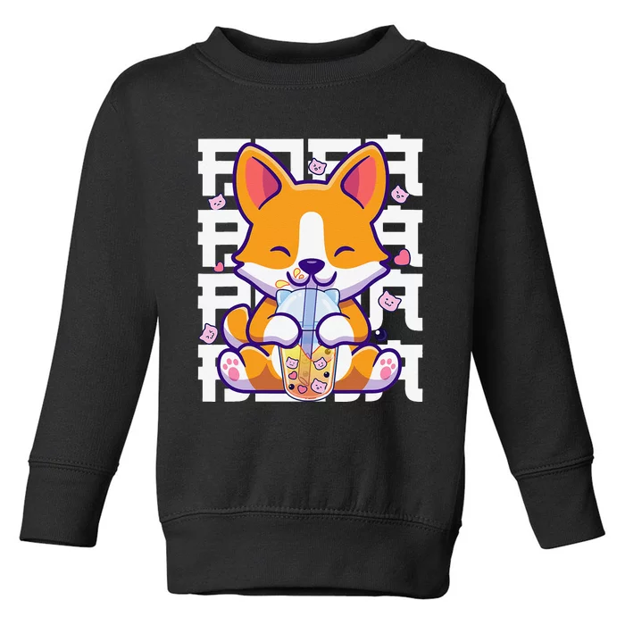 Kawaii Shiba Inu Dog Bubble Tea Boba Anime Toddler Sweatshirt