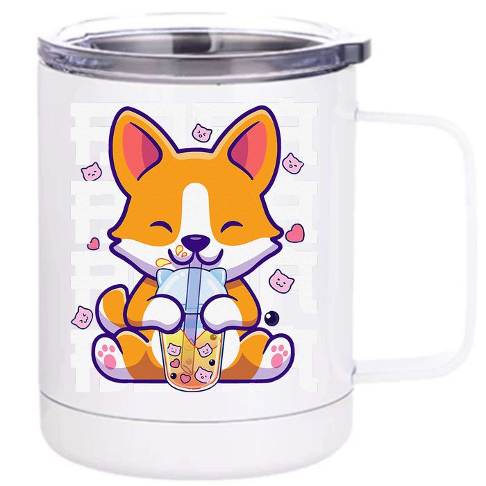 Kawaii Shiba Inu Dog Bubble Tea Boba Anime Front & Back 12oz Stainless Steel Tumbler Cup