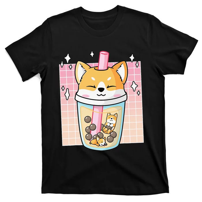 Kawaii Shiba Inu Dog Bubble Tea Boba Japan Corgi T-Shirt