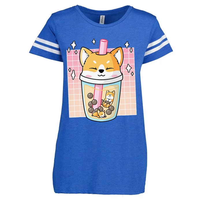 Kawaii Shiba Inu Dog Bubble Tea Boba Japan Corgi Enza Ladies Jersey Football T-Shirt