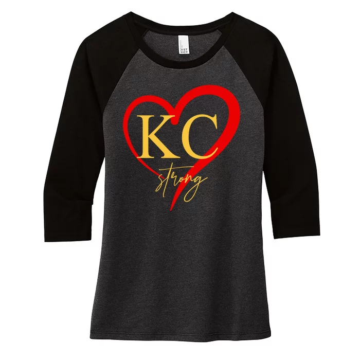 Kc Strong Kansas City Strong Heart Women's Tri-Blend 3/4-Sleeve Raglan Shirt