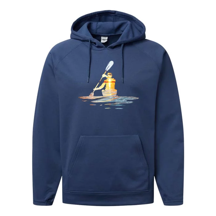 Kayaking Silhouette Kayak Kayaker Performance Fleece Hoodie