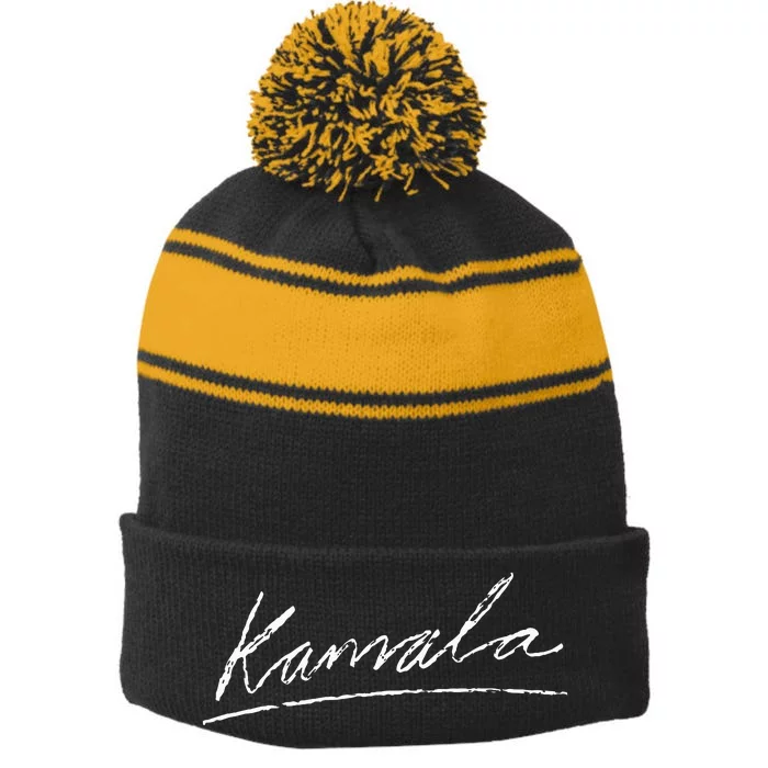 Kamala Signature Stripe Pom Pom Beanie