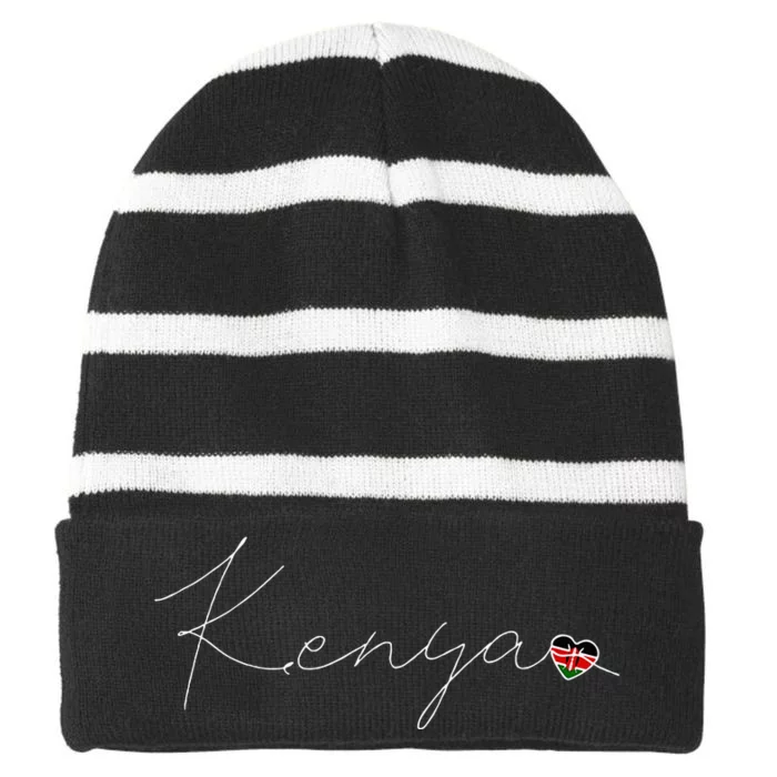 Kenya Simple Love Kenyan Flag Heart On Kenya Striped Beanie with Solid Band