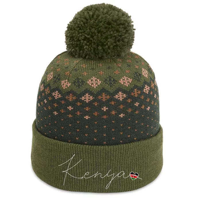 Kenya Simple Love Kenyan Flag Heart On Kenya The Baniff Cuffed Pom Beanie