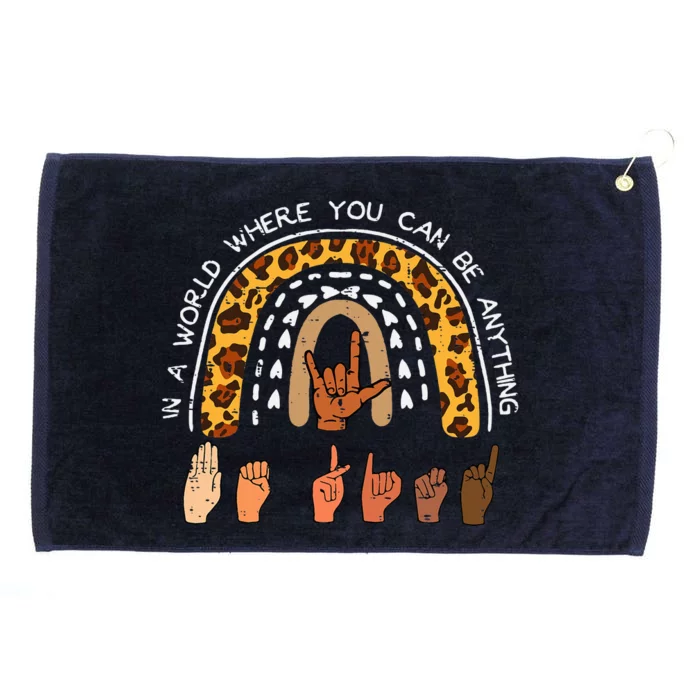 Kind Sign Language ASL Rainbow Black Orange Unity Day Grommeted Golf Towel