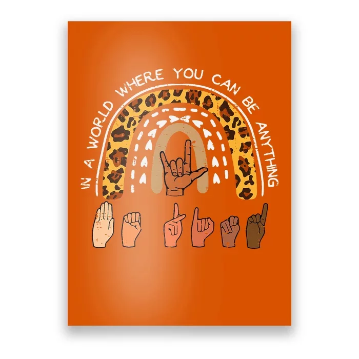 Kind Sign Language ASL Rainbow Black Orange Unity Day Poster