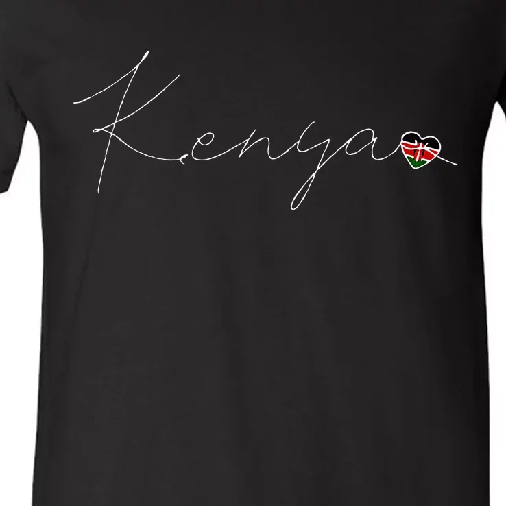 Kenya Simple Love Kenyan Flag Heart On Kenya V-Neck T-Shirt