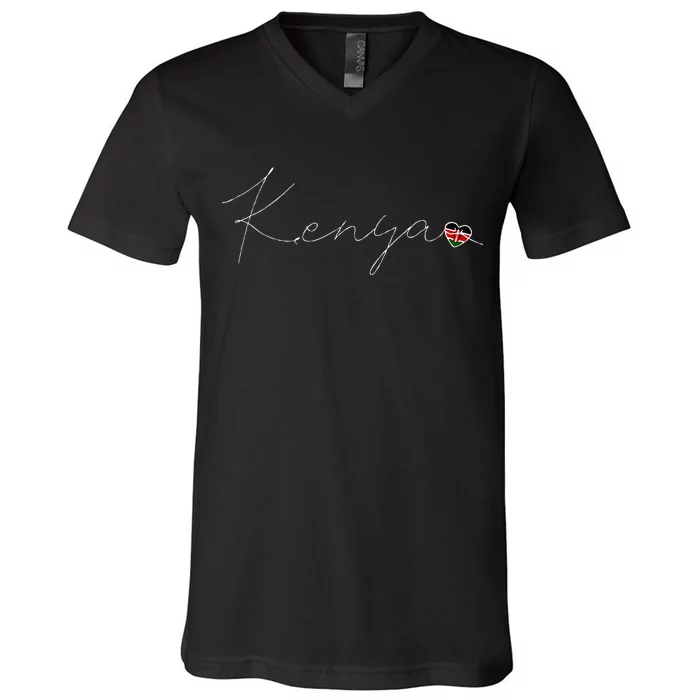 Kenya Simple Love Kenyan Flag Heart On Kenya V-Neck T-Shirt