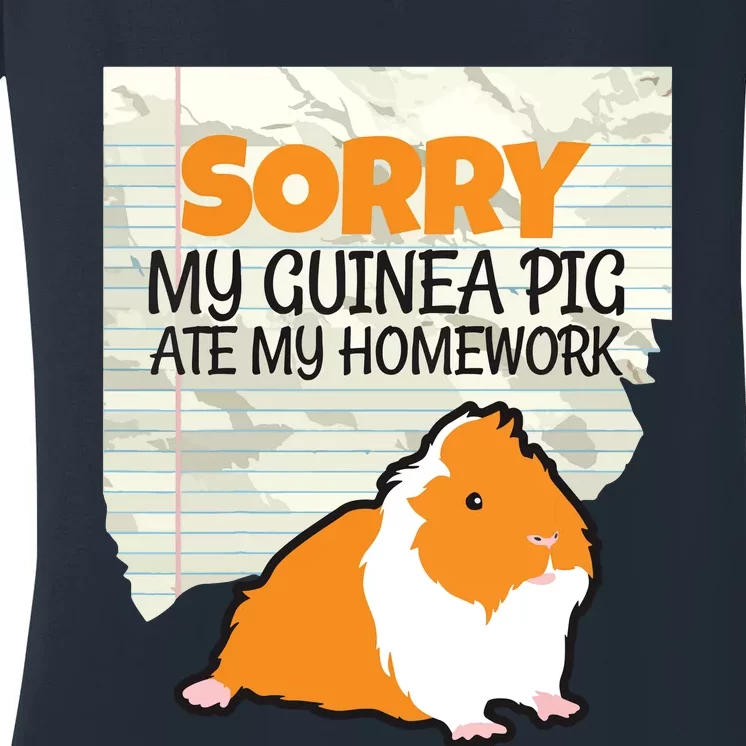 Kids Sorry My Guinea Pig Ate My Homework Kids School Women's V-Neck T-Shirt