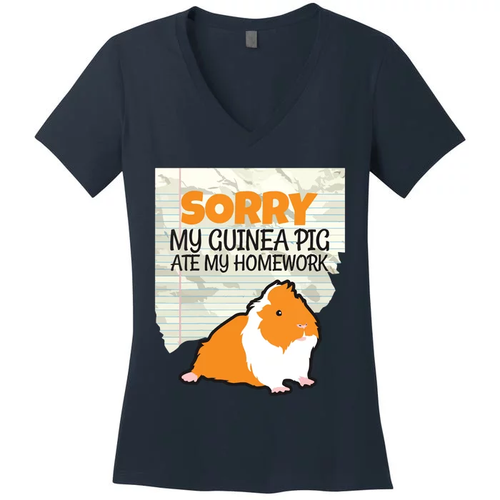 Kids Sorry My Guinea Pig Ate My Homework Kids School Women's V-Neck T-Shirt